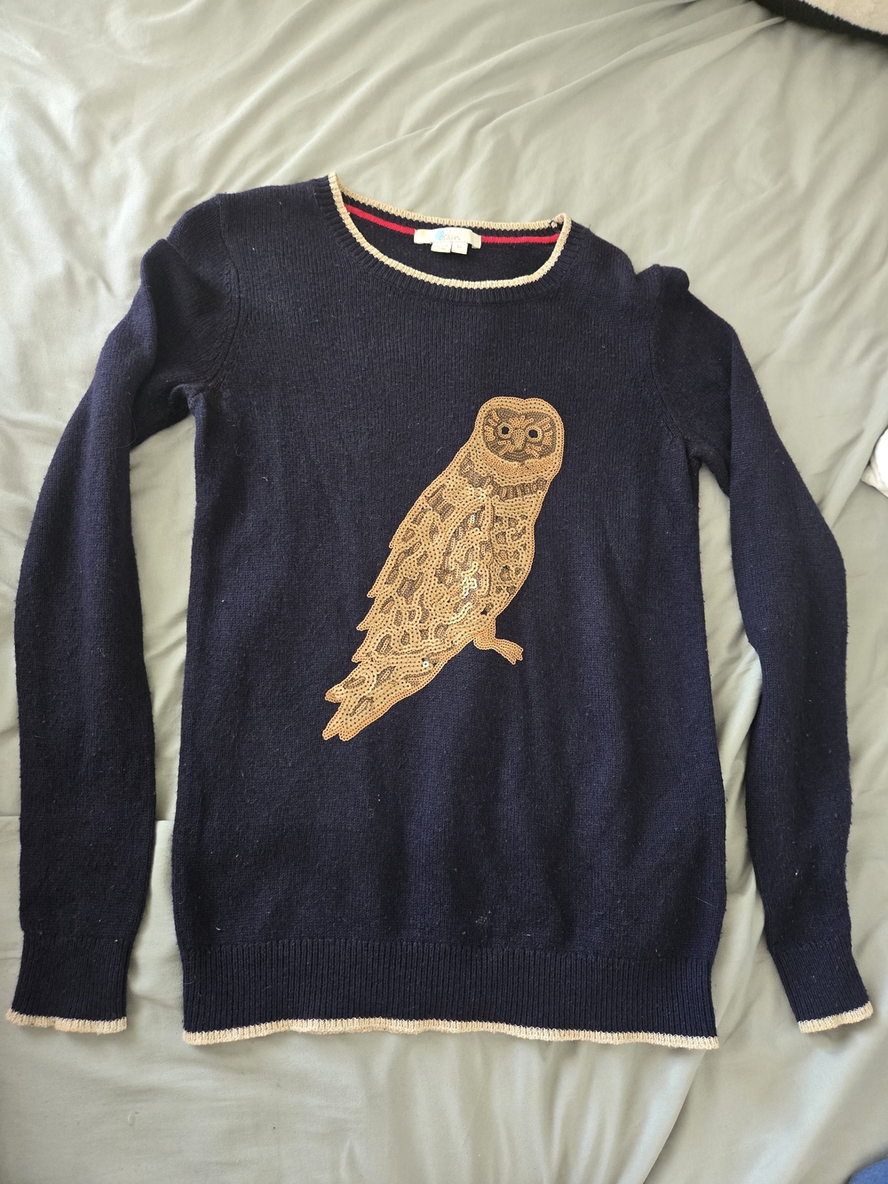 Boden Navy Sweater with Sequin Owl Applique